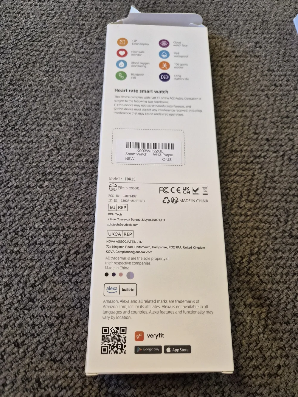 ID13 Smart Watch - Lilac Silicone Band